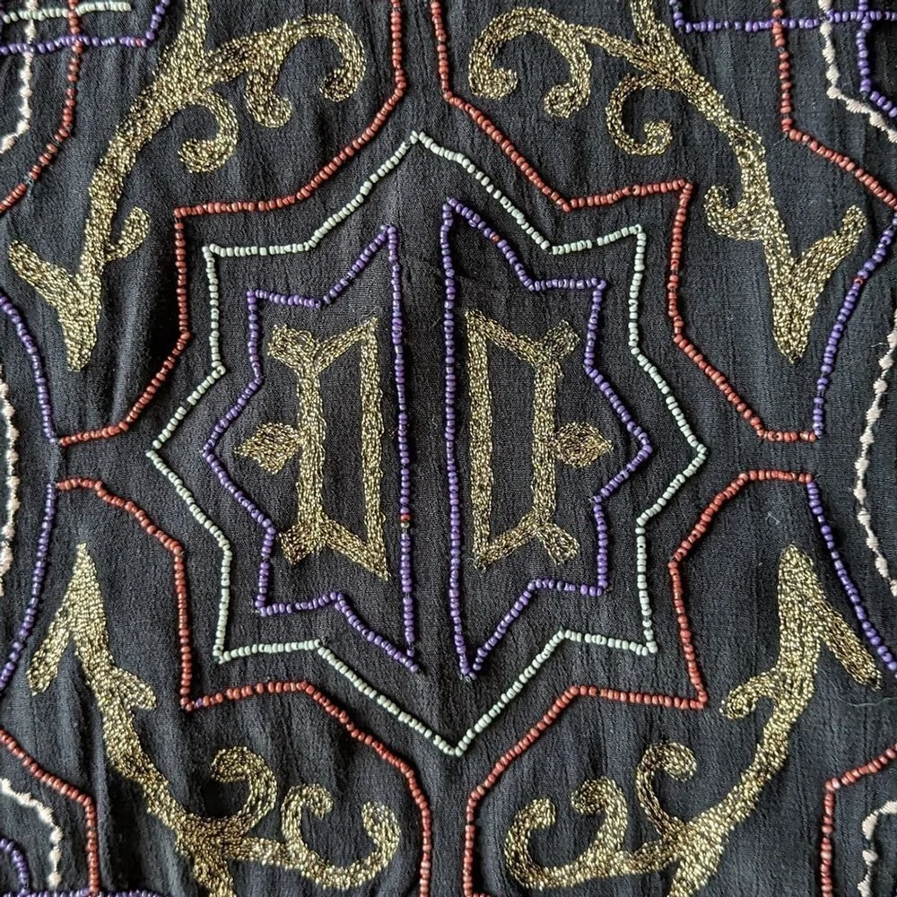 Free People Beaded Black Mandala Sleeveless Mini Dress Lace Up Back Womens Sz 2